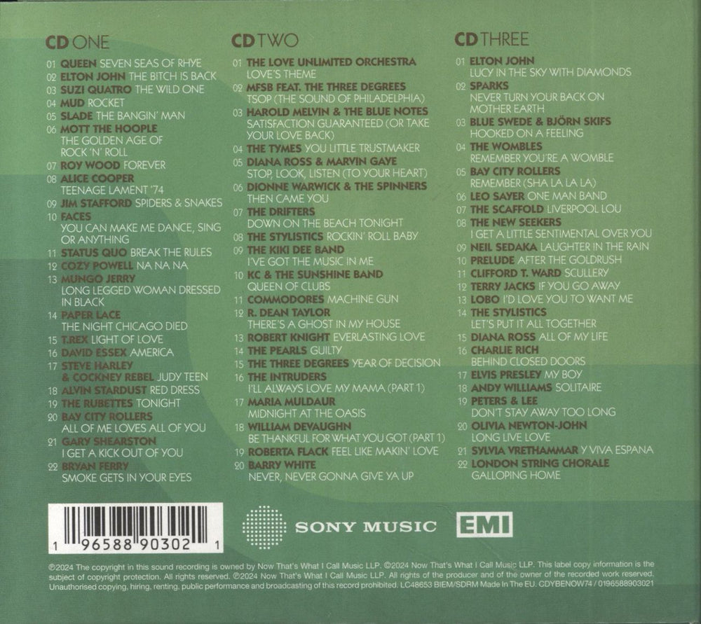 Now That's What I Call Music Now Yearbook '74 Extra UK 3-CD album set (Triple CD) 196588903021