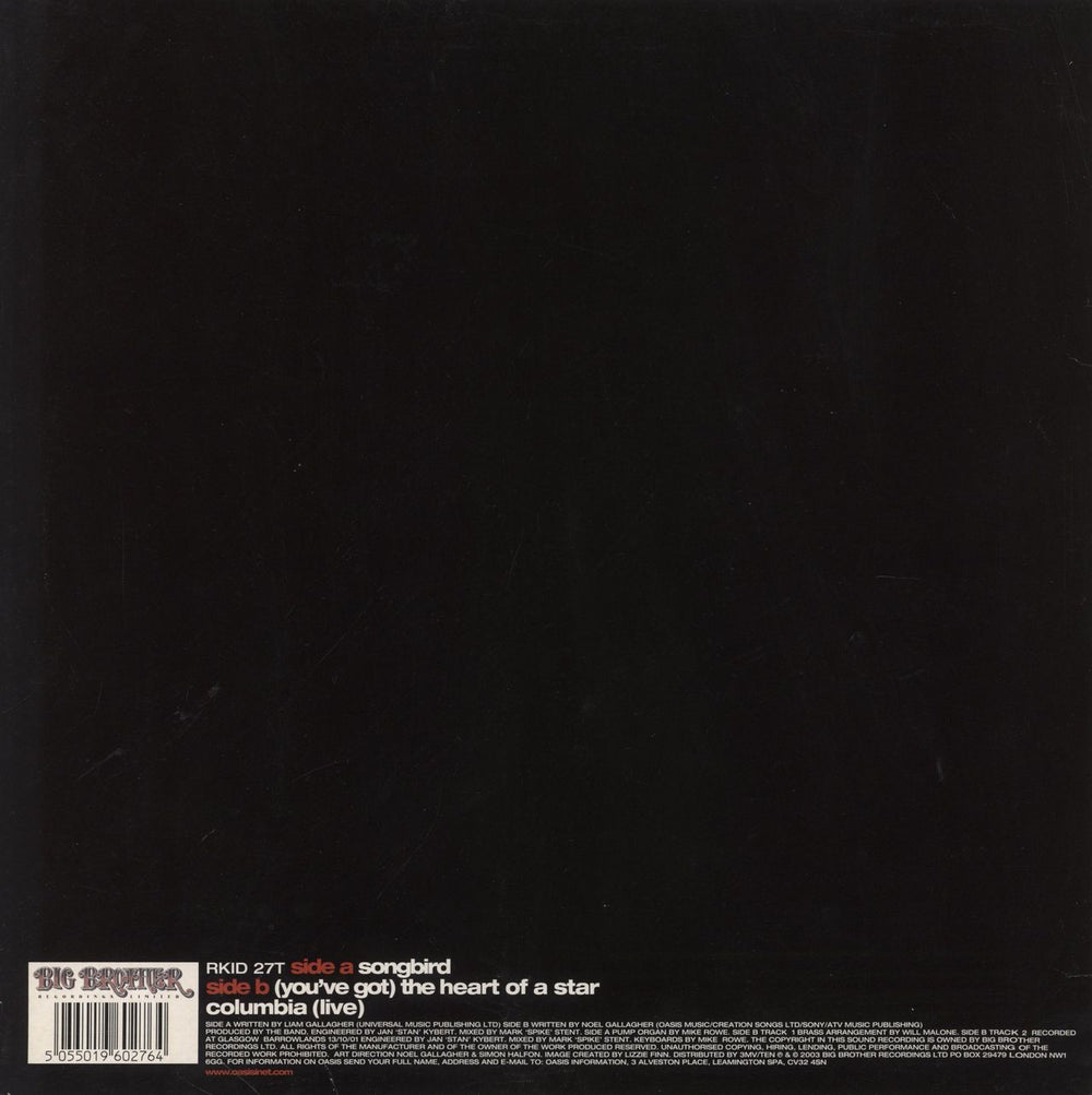Oasis Songbird - EX UK 12" vinyl single (12 inch record / Maxi-single) 5055019602764