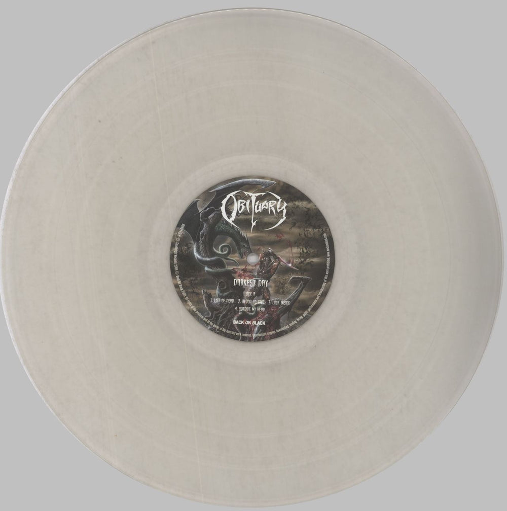Obituary Darkest Day - Clear Vinyl UK 2-LP vinyl record set (Double LP Album) OB12LDA833529