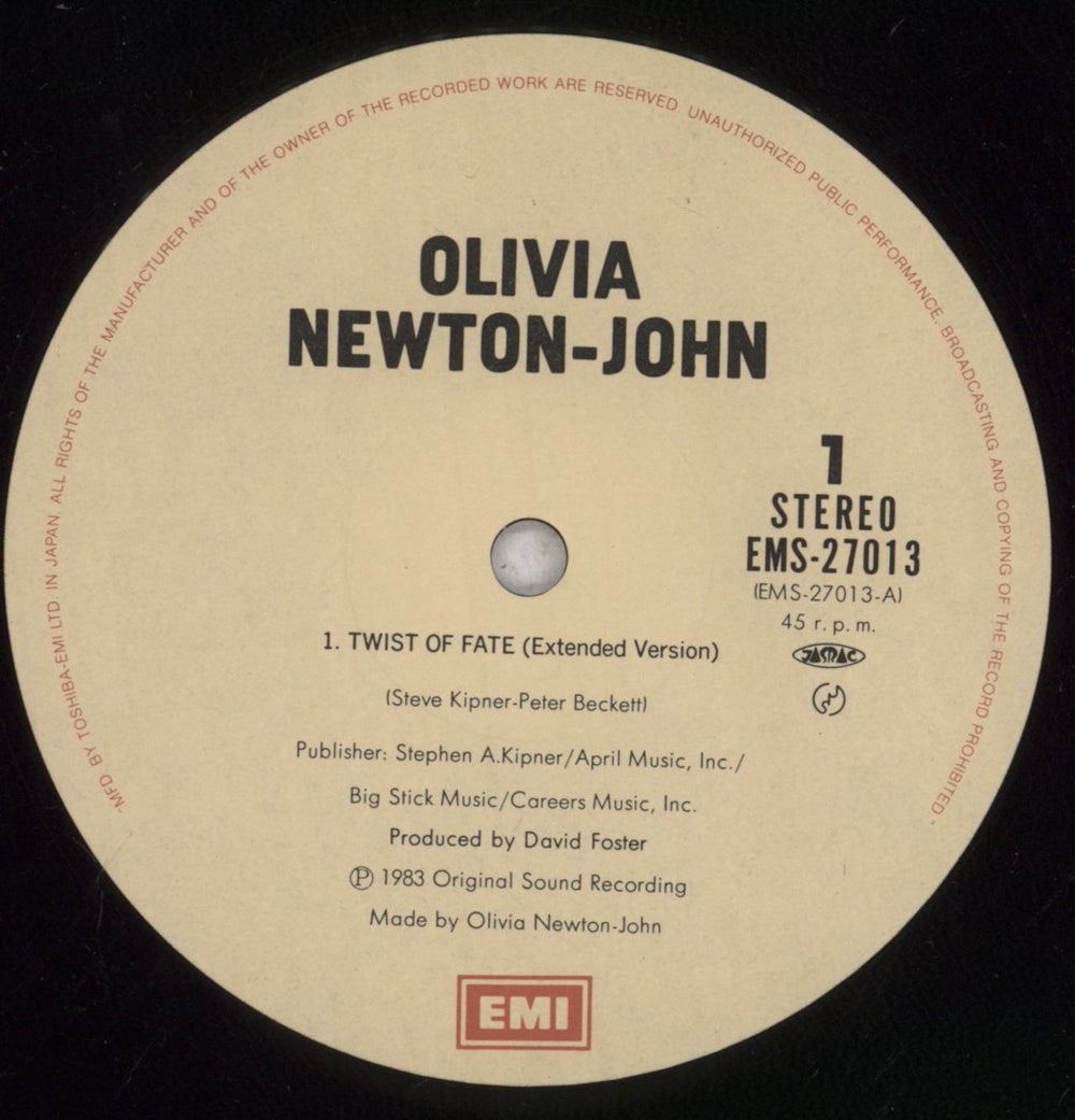 Olivia Newton John Twist Of Fate Japanese 12" vinyl single (12 inch record / Maxi-single) ONJ12TW117948