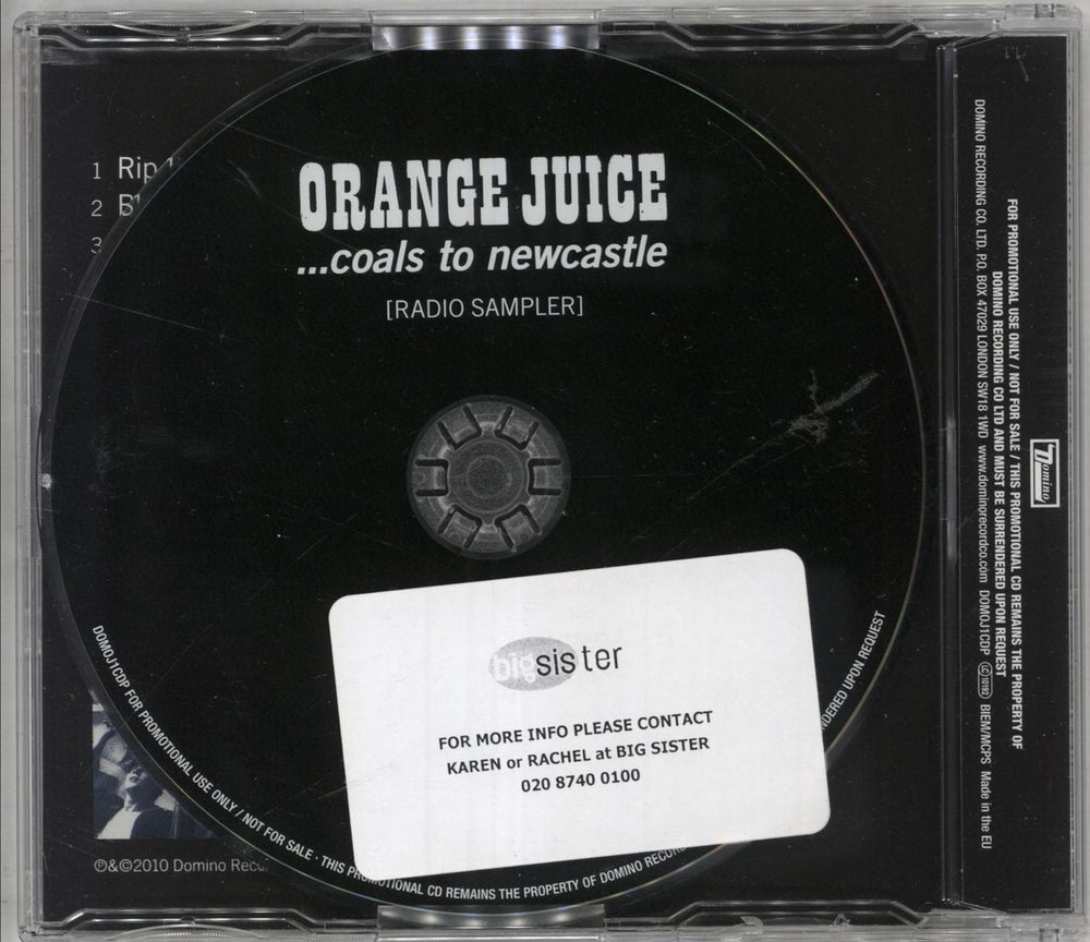 Orange Juice ...Coals To Newcastle [Radio Sampler] UK Promo CD single (CD5 / 5")