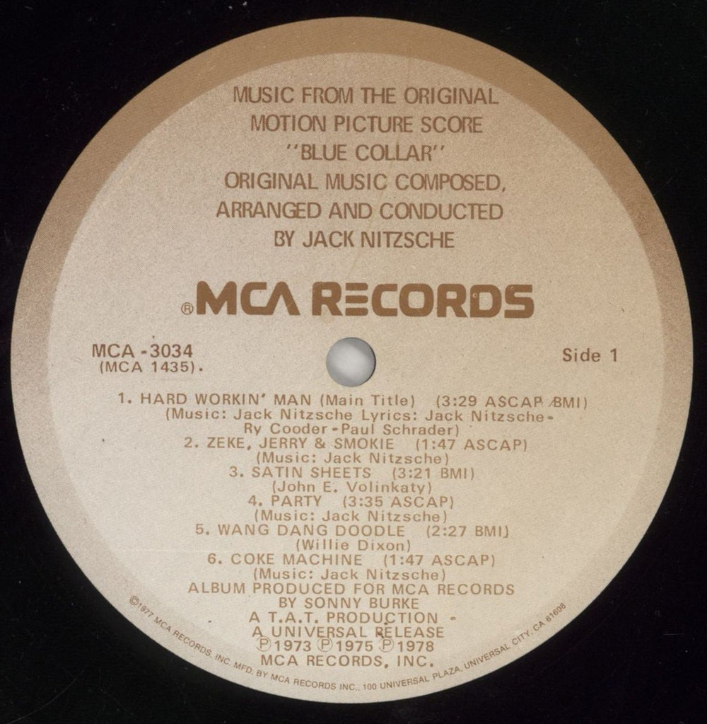 Original Soundtrack Blue Collar US vinyl LP album (LP record) OSTLPBL692449