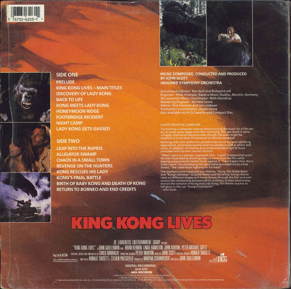 Original Soundtrack King Kong Lives - Shrink US vinyl LP album (LP record) 076732620311