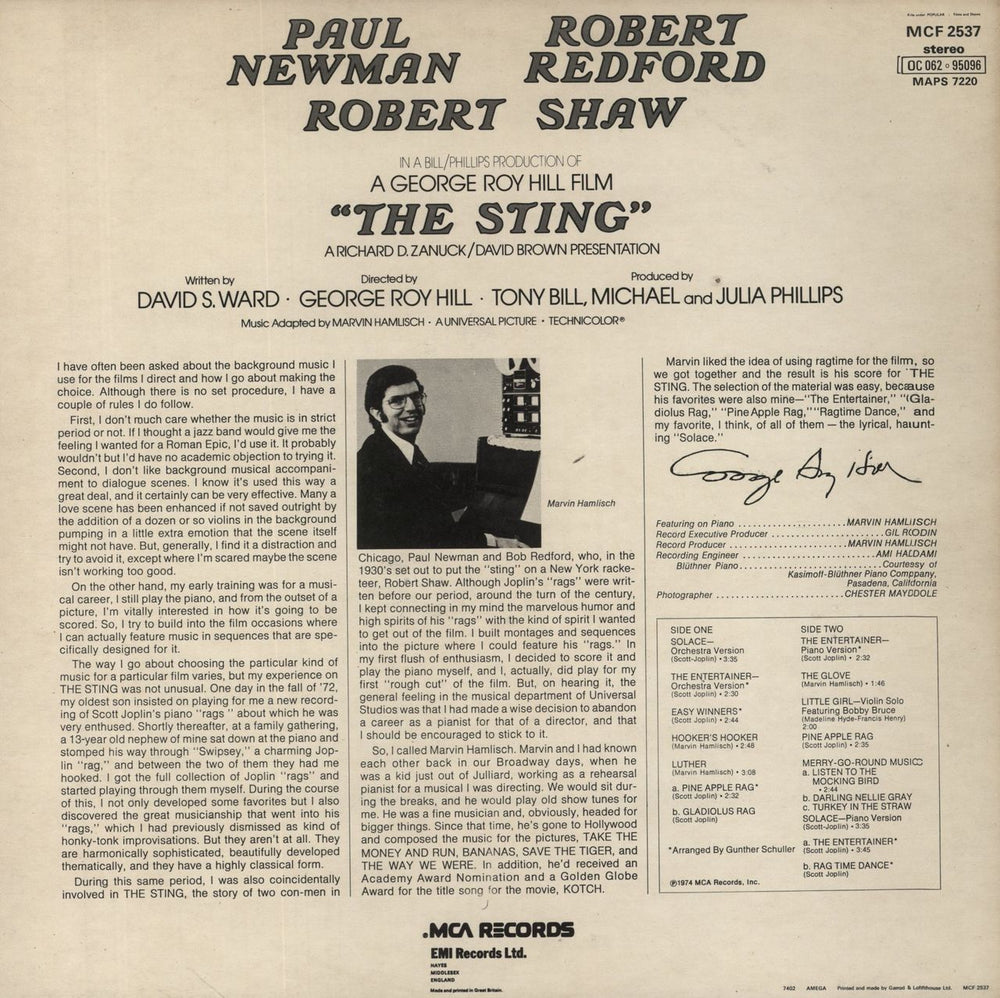 Original Soundtrack The Sting UK vinyl LP album (LP record)