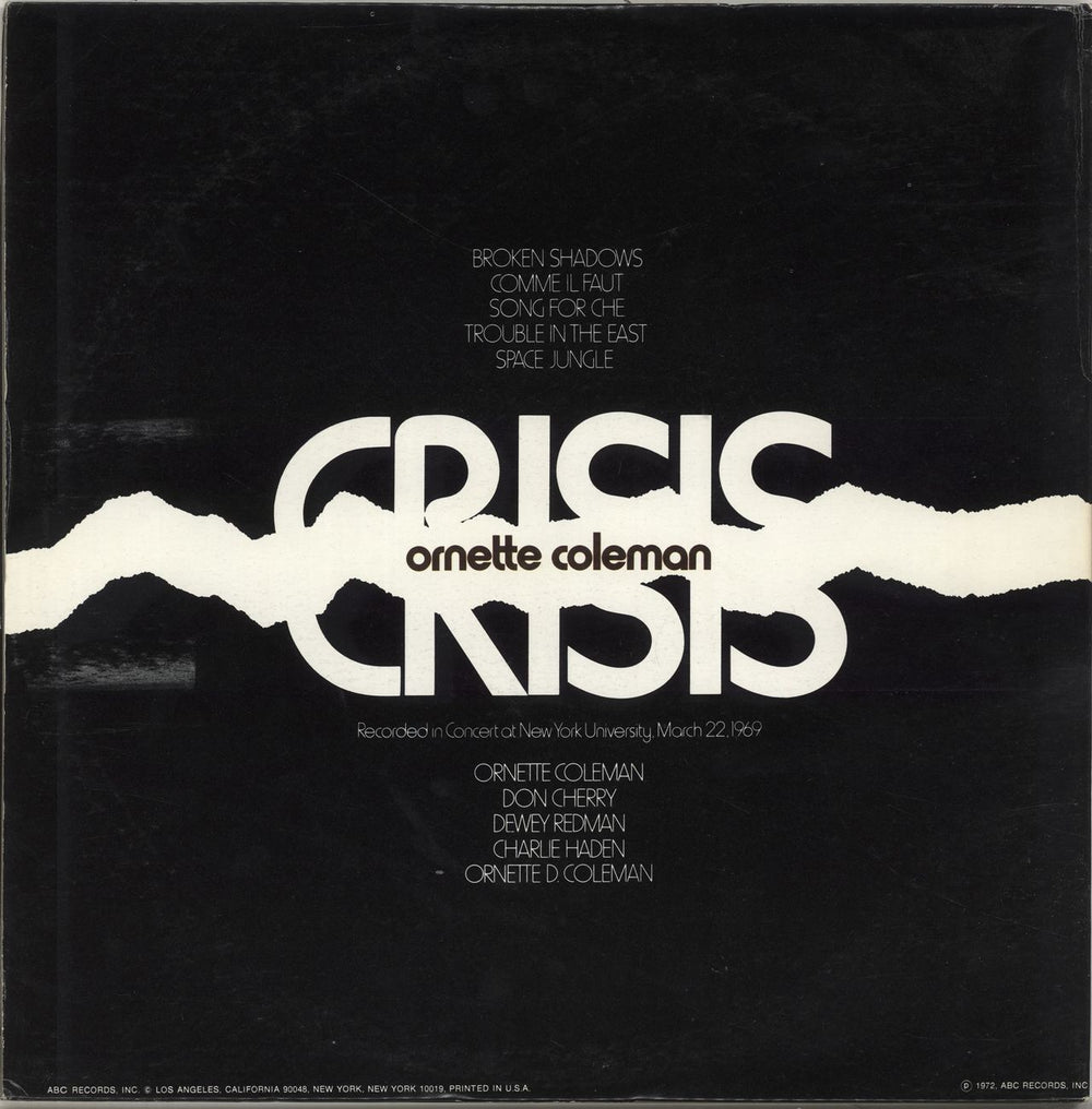 Ornette Coleman Crisis US vinyl LP album (LP record)