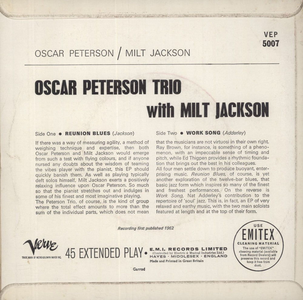 Oscar Peterson & Milt Jackson Oscar Peterson Trio With Milt Jackson UK 7" vinyl single (7 inch record / 45)