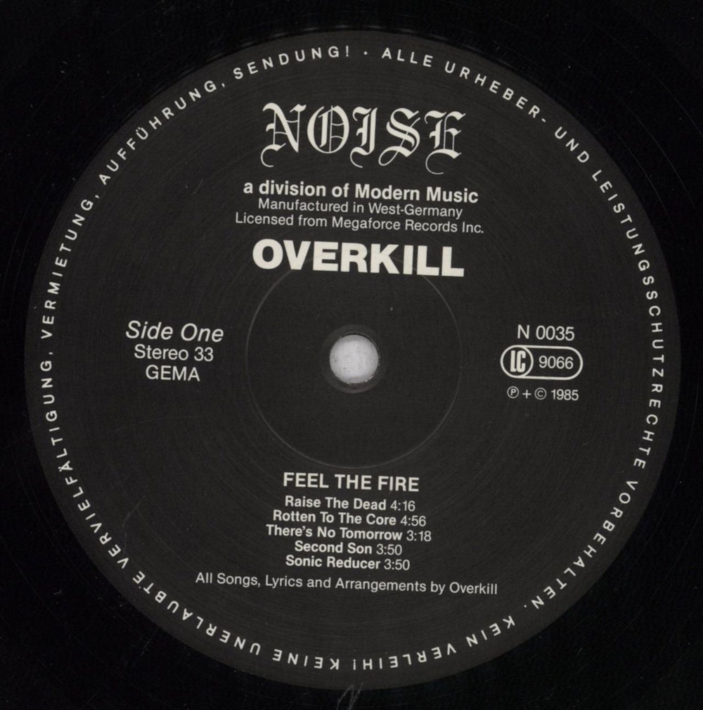 Overkill Feel The Fire - 1st - Stickered + Lyric inner German vinyl LP album (LP record) OV1LPFE391850