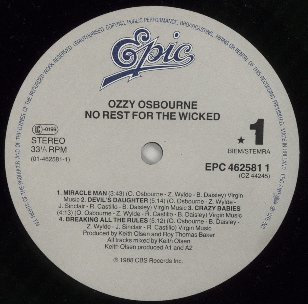 Ozzy Osbourne No Rest For The Wicked - EX Dutch vinyl LP album (LP record) OZZLPNO579109