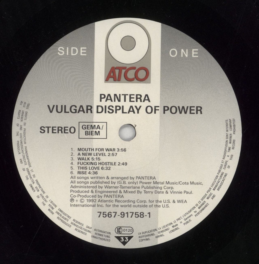 Pantera Vulgar Display Of Power - EX German vinyl LP album (LP record) PANLPVU578637