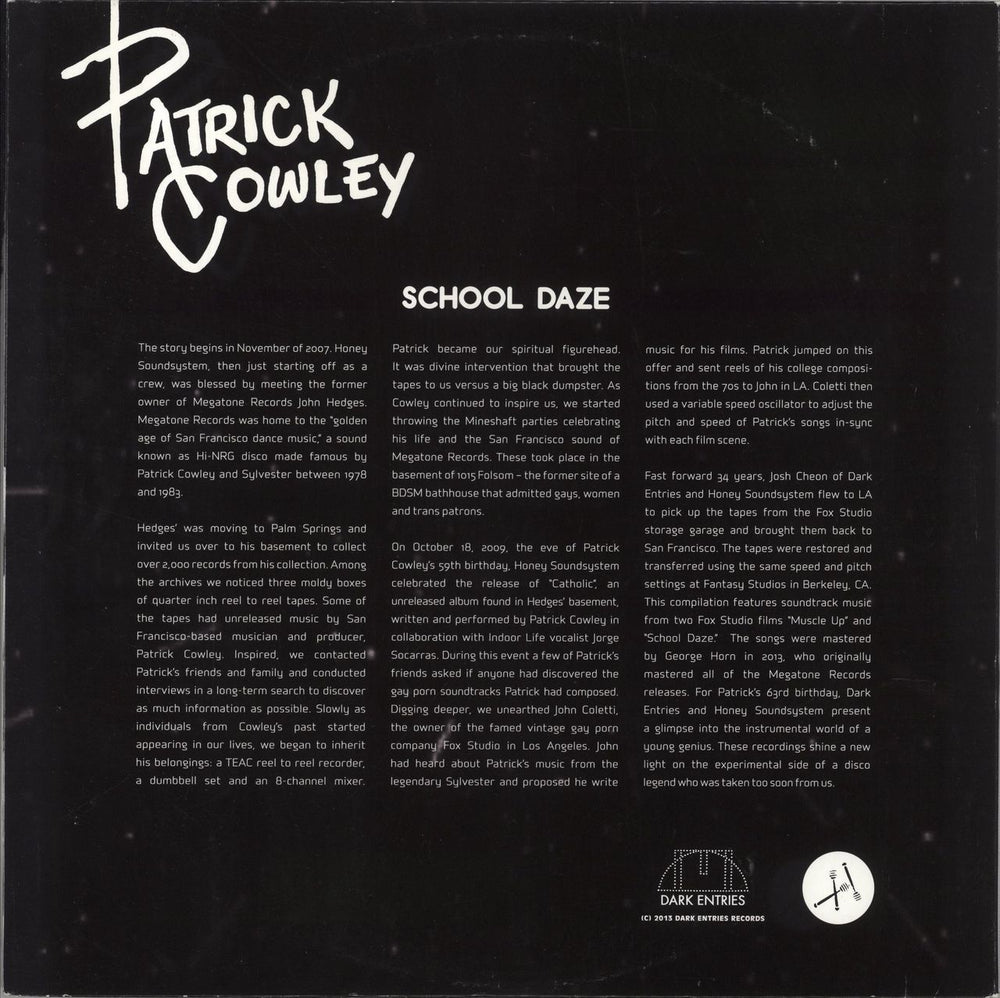 Patrick Cowley School Daze US 2-LP vinyl record set (Double LP Album)