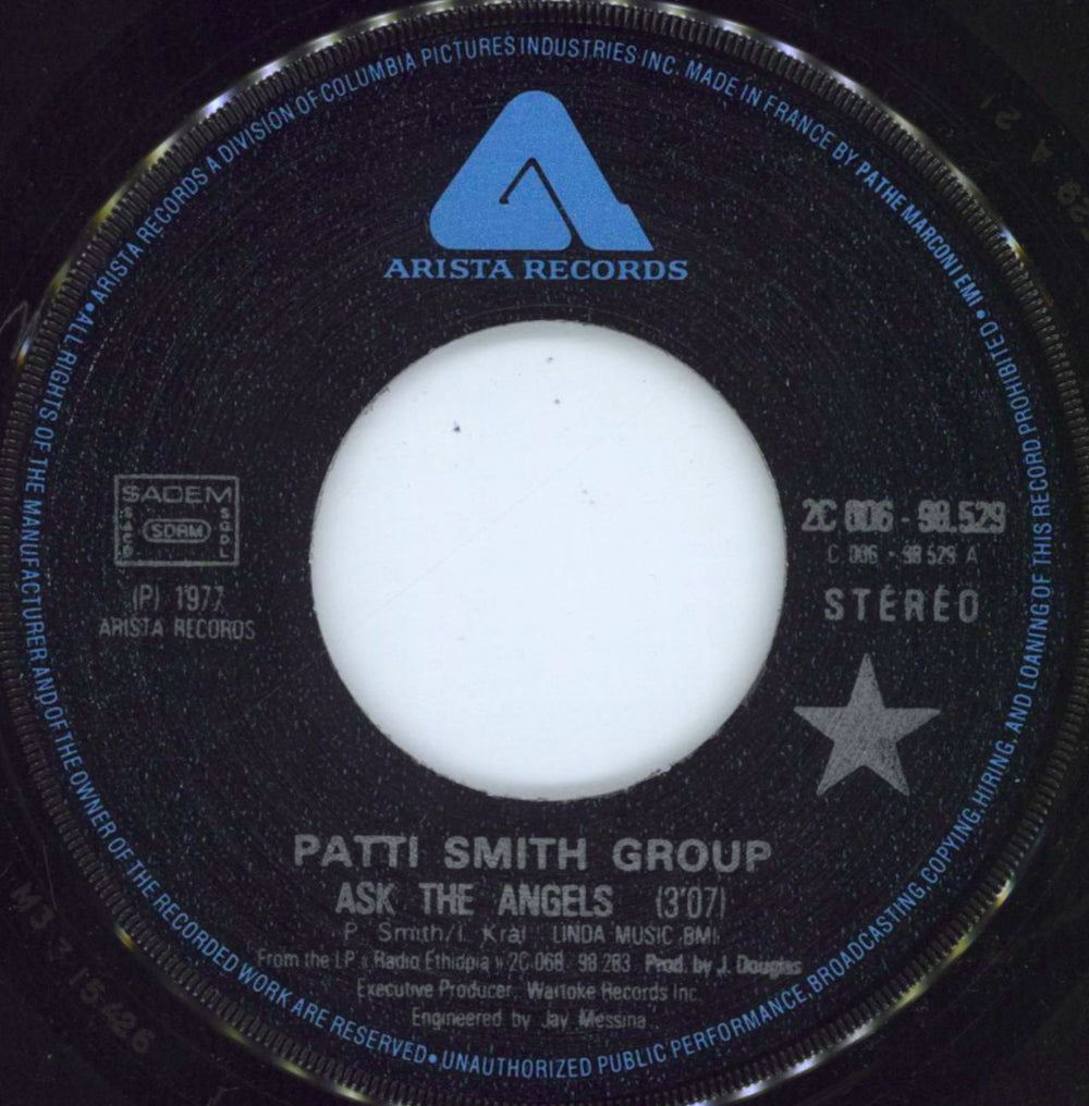 Patti Smith Ask The Angels French 7" vinyl single (7 inch record / 45) PTI07AS89198