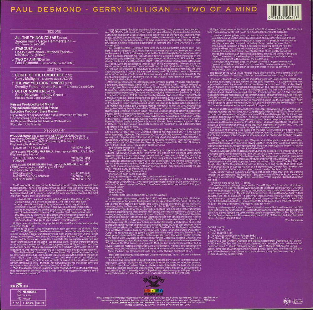 Paul Desmond Two Of A Mind German vinyl LP album (LP record) 0035629036413