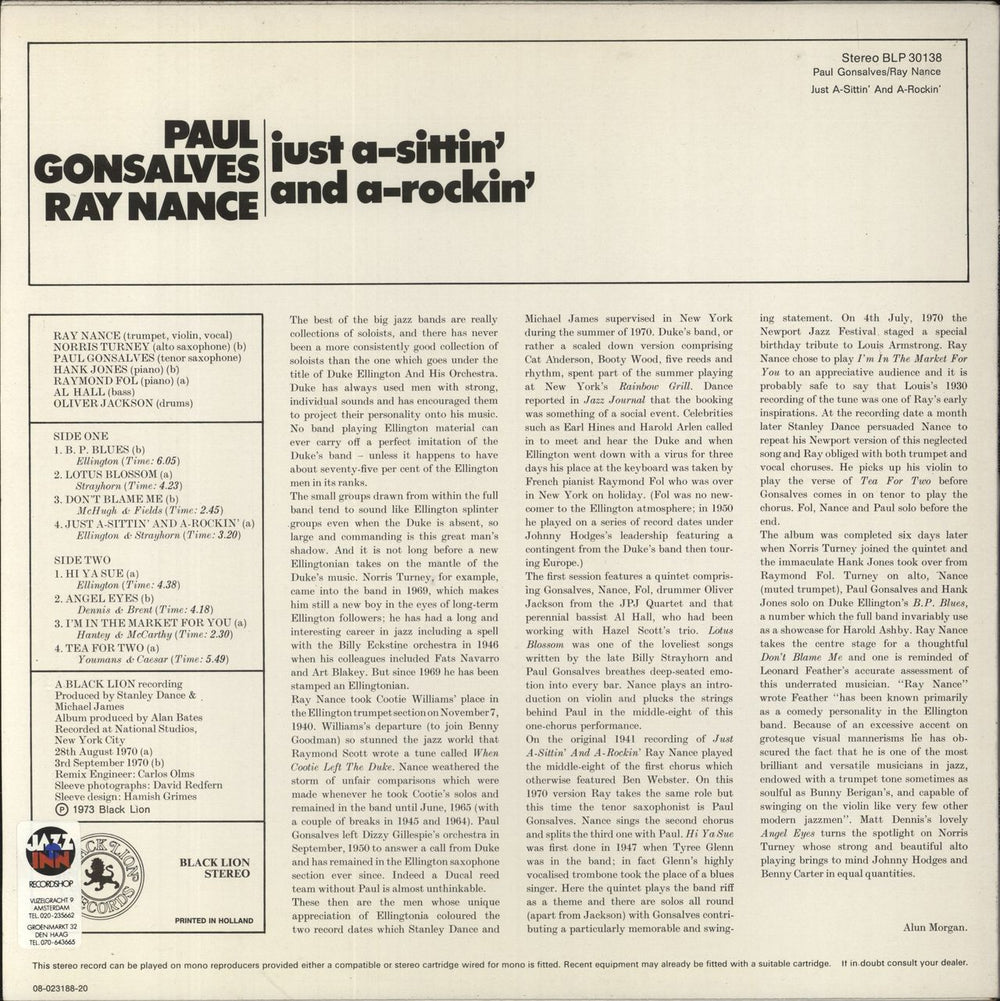 Paul Gonsalves Just A-Sittin' And A-Rockin' UK vinyl LP album (LP record)