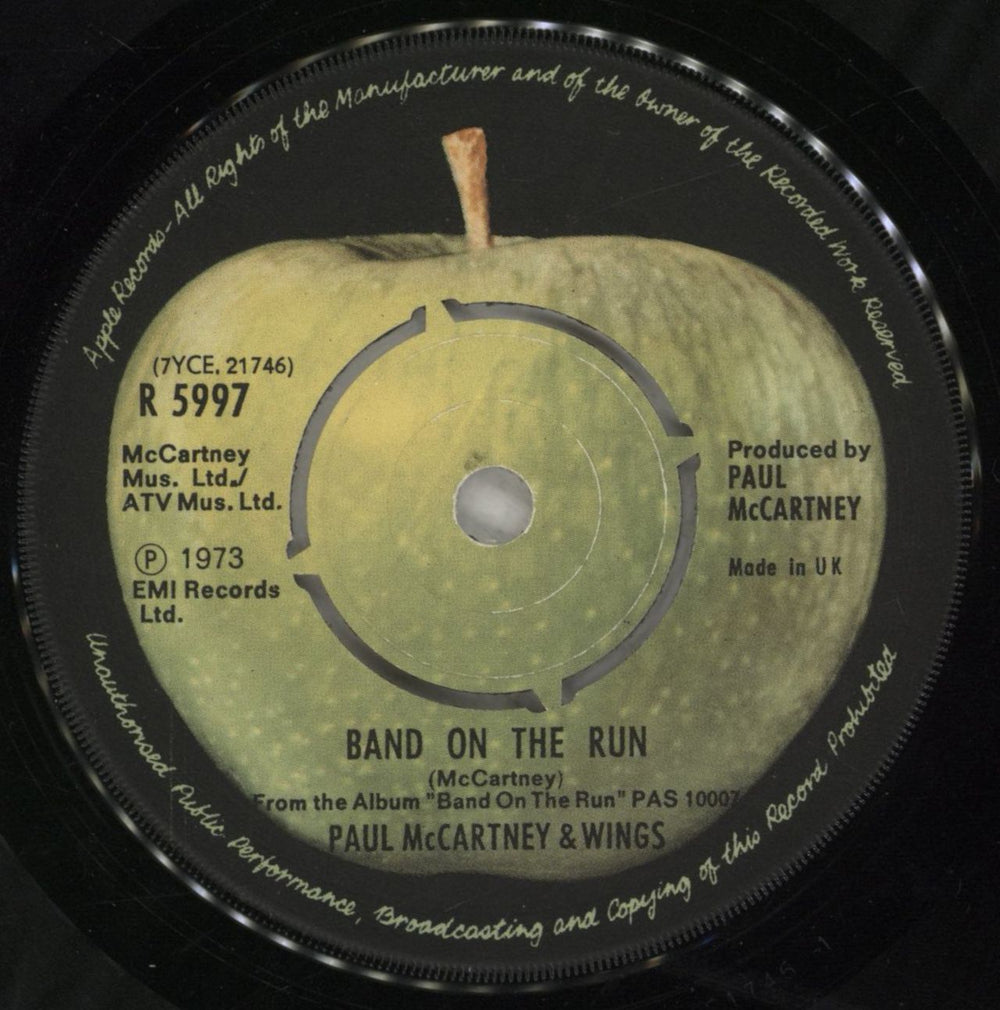 Paul McCartney and Wings Band On The Run - 1st - 4-Prong Apple Label UK 7" vinyl single (7 inch record / 45) R5997