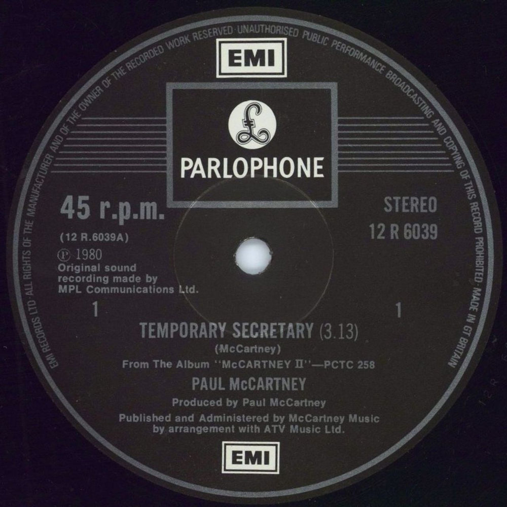 Paul McCartney and Wings Temporary Secretary + Sleeve - EX UK 12" vinyl single (12 inch record / Maxi-single)
