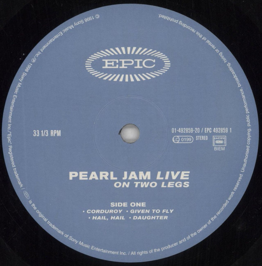 Pearl Jam Live On Two Legs - EX UK 2-LP vinyl record set (Double LP Album) PJA2LLI861837