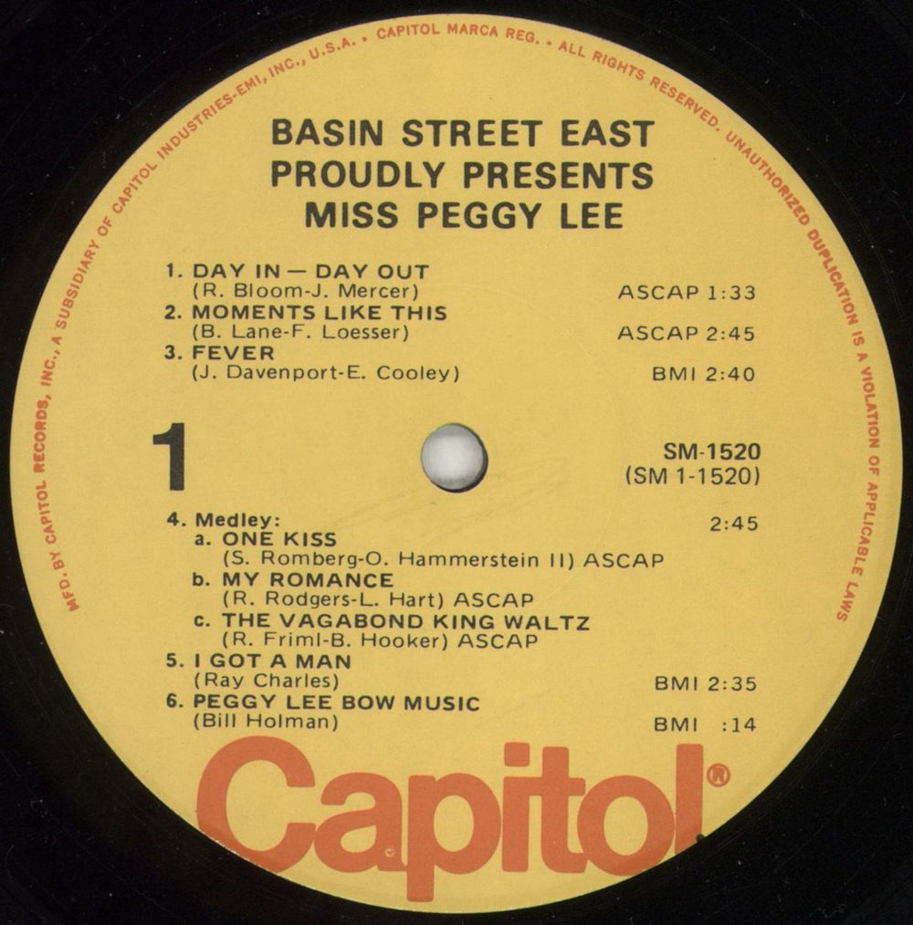 Peggy Lee Basin Street East - Shrink US vinyl LP album (LP record) PEGLPBA850975