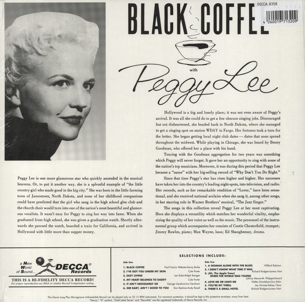 Peggy Lee Black Coffee - 180 Gram Vinyl - Sealed German vinyl LP album (LP record)