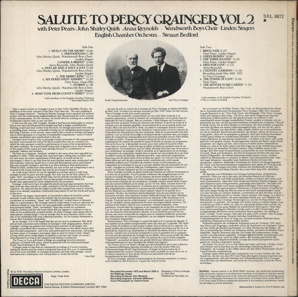 Percy Grainger Salute to Percy Grainger Volume 2 - Test Pressing UK vinyl LP album (LP record)