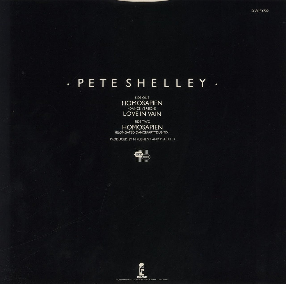 Pete Shelley Homosapien UK 12" vinyl single (12 inch record / Maxi-single)