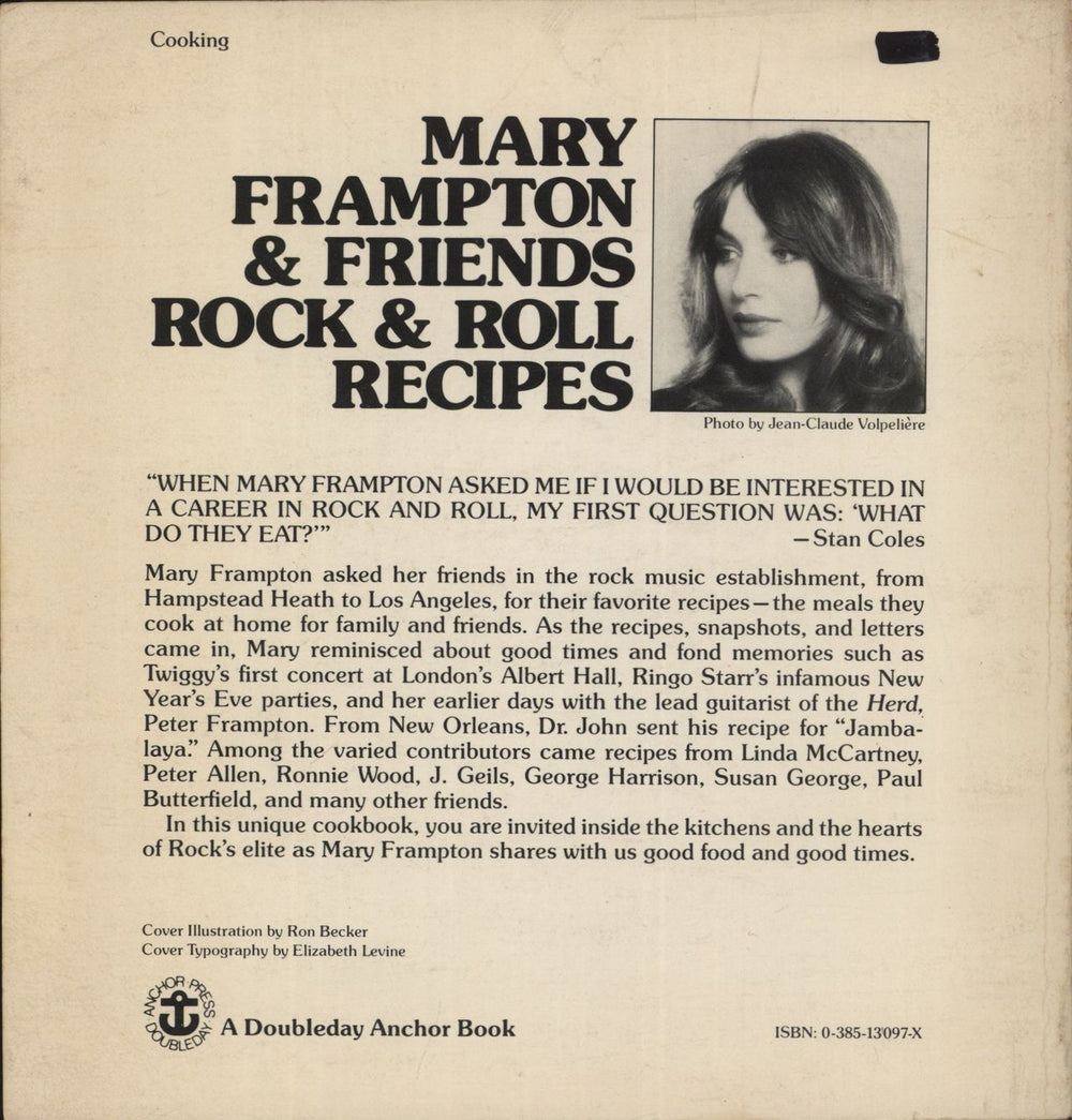 Peter Frampton Mary Frampton and Friends: Rock and Roll Recipes - Softcover UK book