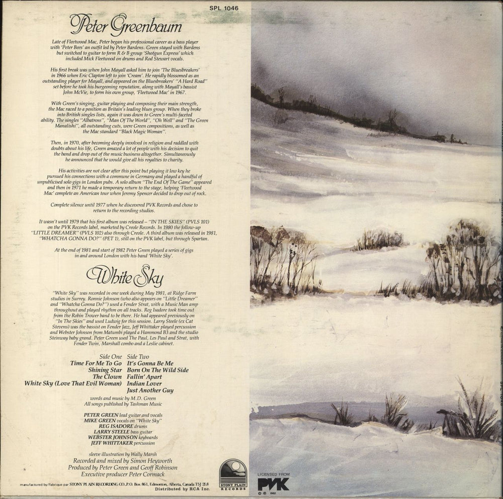 Peter Green White Sky Canadian vinyl LP album (LP record)