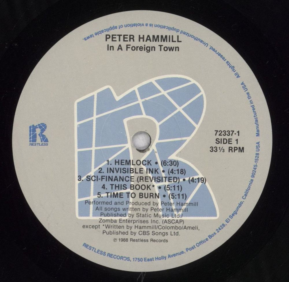 Peter Hammill In A Foreign Town US vinyl LP album (LP record) HMLLPIN839764