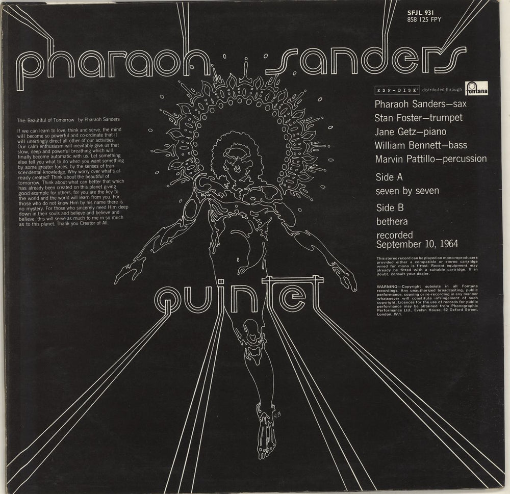 Pharoah Sanders Pharaoh Sanders Quintet UK vinyl LP album (LP record)