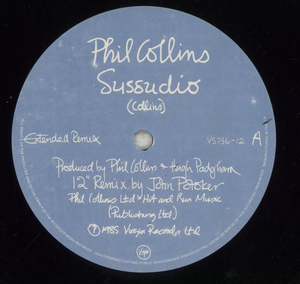 Phil Collins Sussudio UK 12" vinyl single (12 inch record / Maxi-single) COL12SU18254