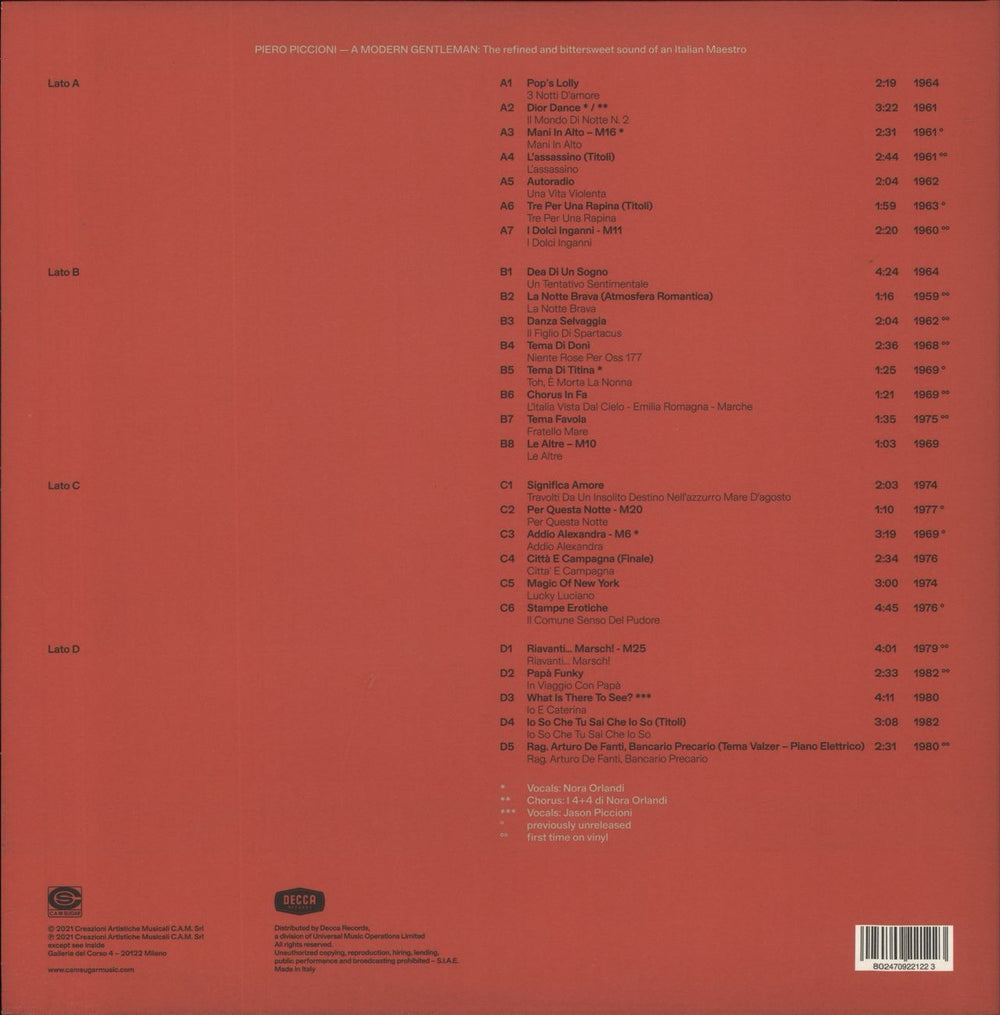 Piero Piccioni A Modern Gentleman: The Refined Bittersweet Sound Of An Italian Maestro Italian 2-LP vinyl record set (Double LP Album) 8024709221223