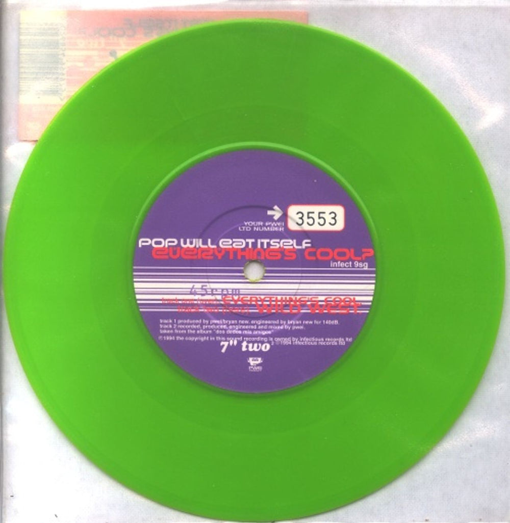 Pop Will Eat Itself Everything's Cool ? - Green Vinyl UK 7" vinyl single (7 inch record / 45) PWE07EV93752