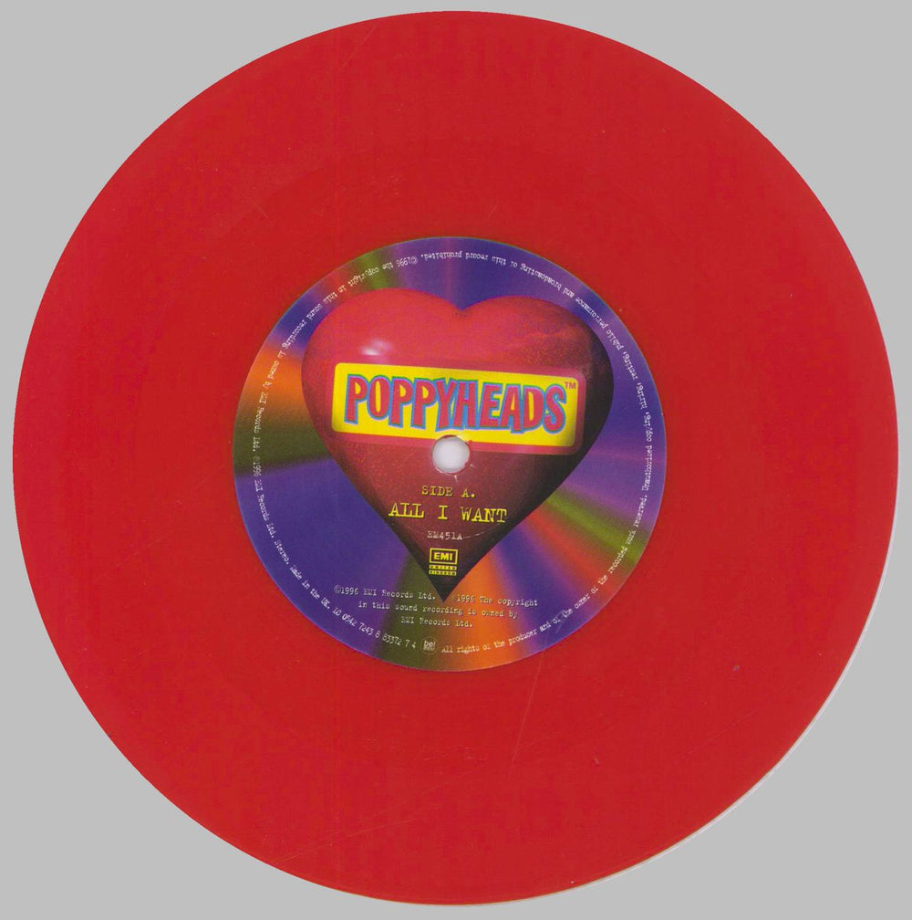 Poppyheads All I Want - Red Vinyl UK 7" vinyl single (7 inch record / 45) PX907AL833371