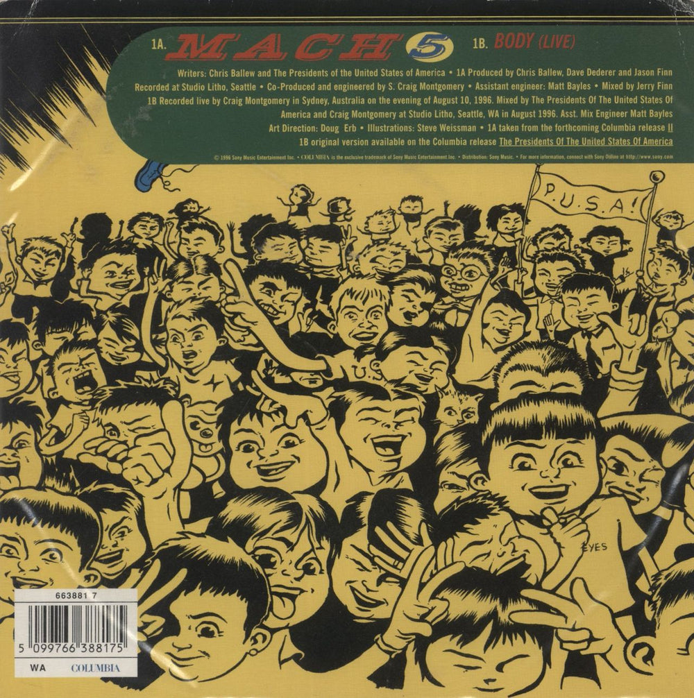 Presidents Of The USA Mach 5 UK 7" vinyl picture disc (7 inch picture disc single) 5099766388175