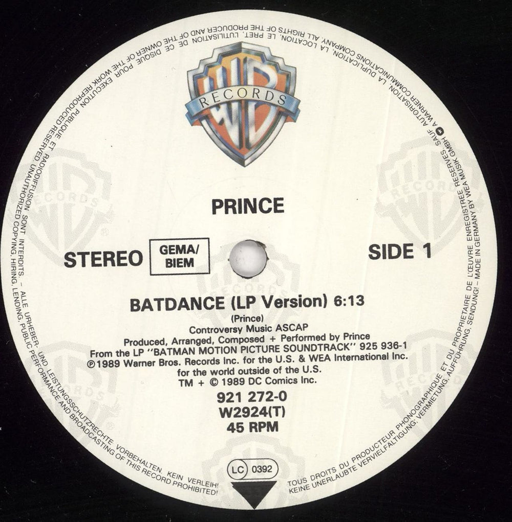 Prince Batdance German 12" vinyl single (12 inch record / Maxi-single) PRI12BA733959