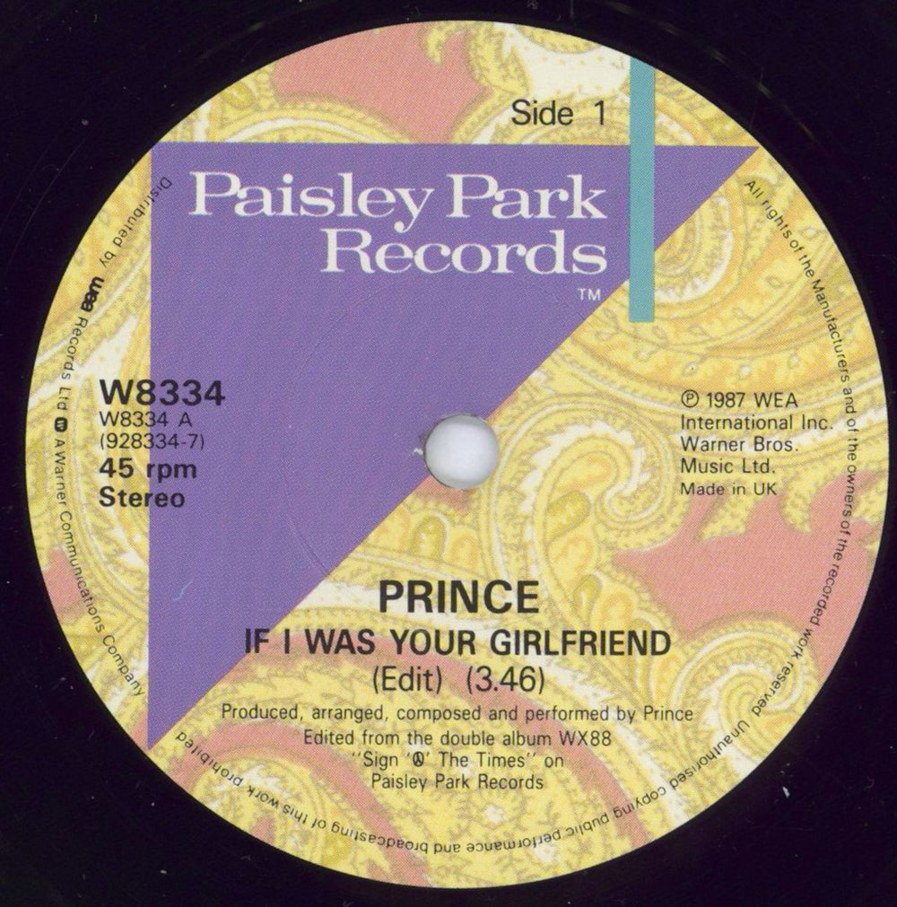 Prince If I Was Your Girlfriend UK 7" vinyl single (7 inch record / 45) PRI07IF03133