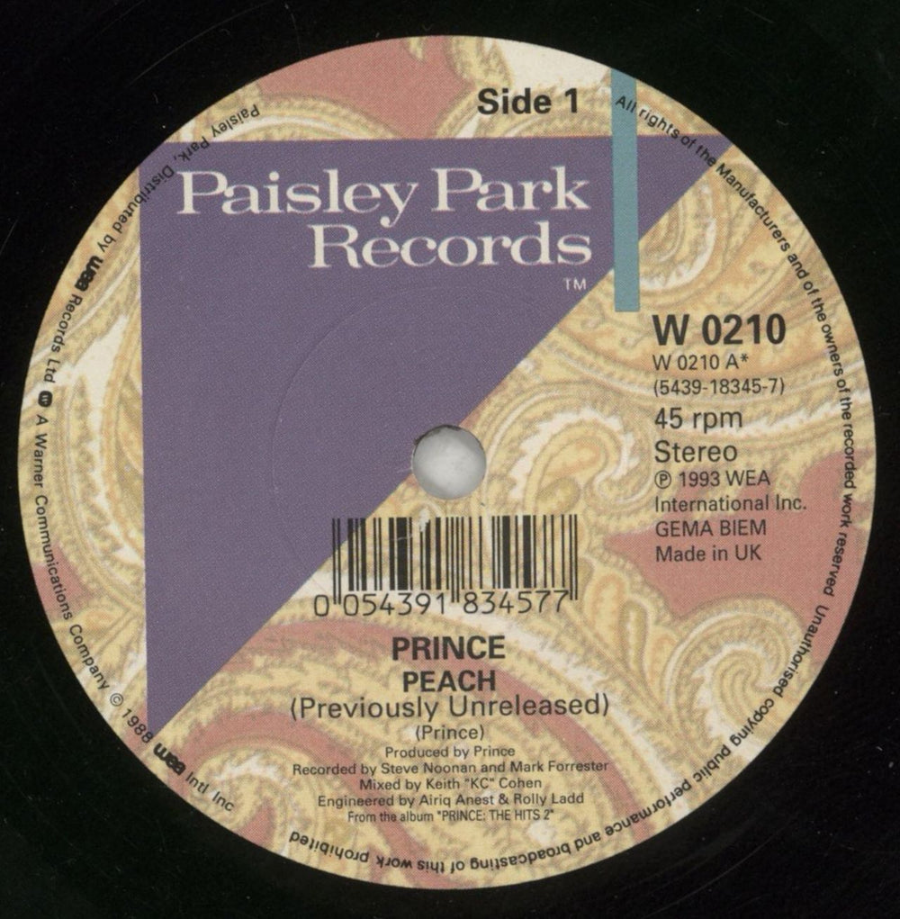 Prince Peach UK 7" vinyl single (7 inch record / 45) PRI07PE38784