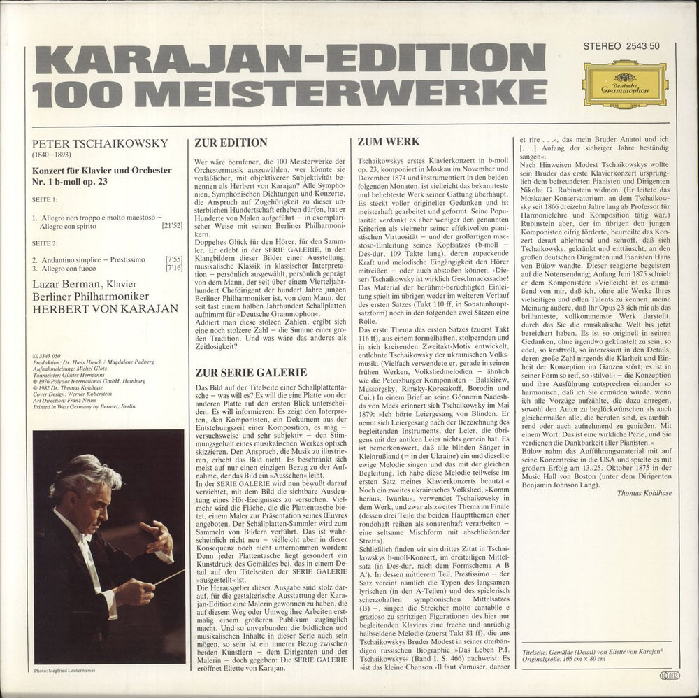 Pyotr Ilyich Tchaikovsky Karajan-Edition 100 Meisterwerke - Tschaikowsky: Klavierkonzert Nr. 1 B-moll German vinyl LP album (LP record)