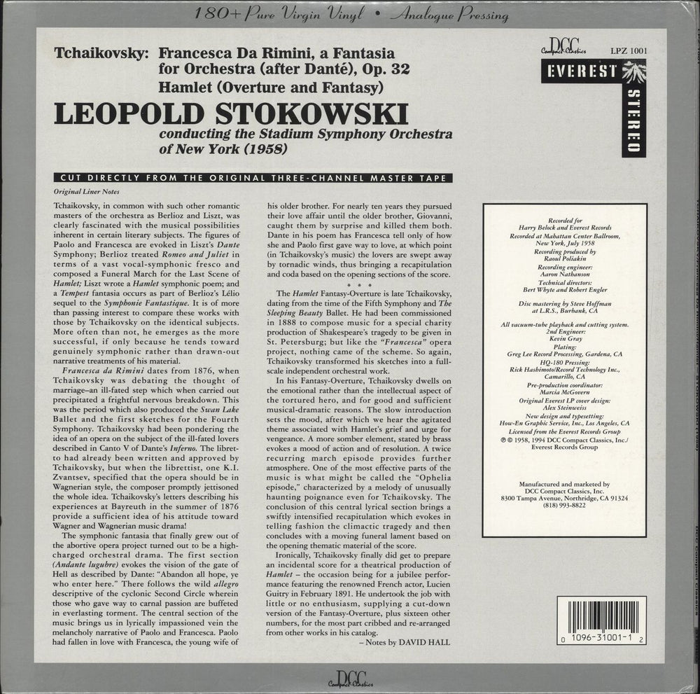 Pyotr Ilyich Tchaikovsky Leopold Stokowski Conducting – Francesca Da Rimini/Hamlet - 180gm US vinyl LP album (LP record)