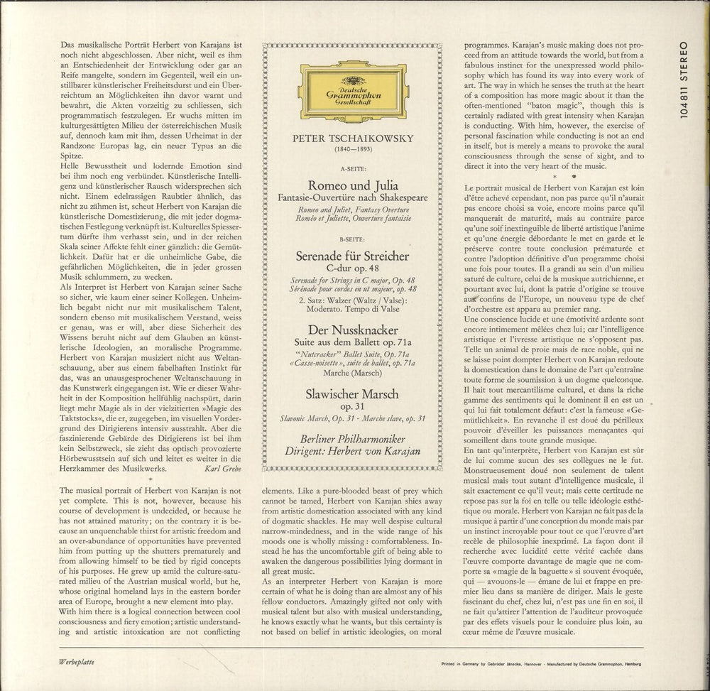 Pyotr Ilyich Tchaikovsky Peter Tschaikowsky - Herbert Von Karajan German Promo vinyl LP album (LP record)