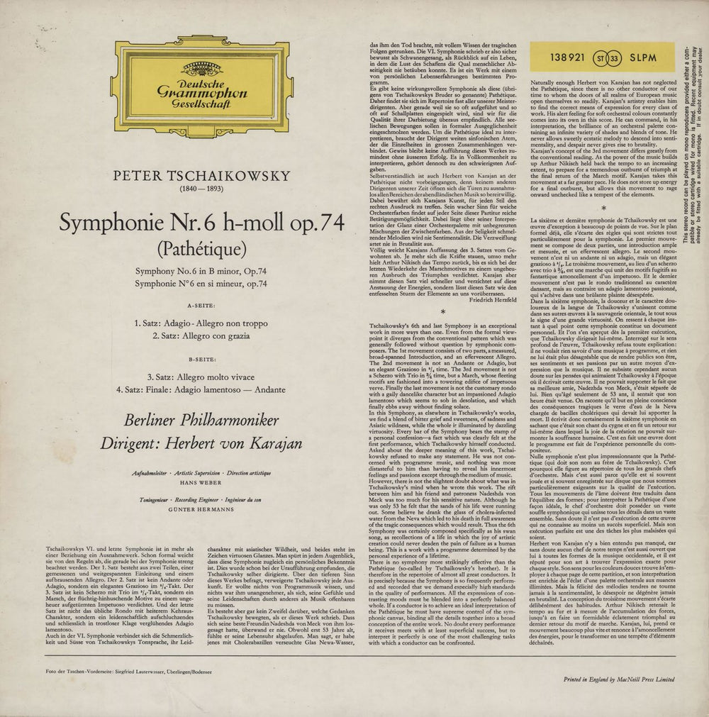 Pyotr Ilyich Tchaikovsky Symphony No. 6 in B Minor "Pathétique" - 2nd UK vinyl LP album (LP record)