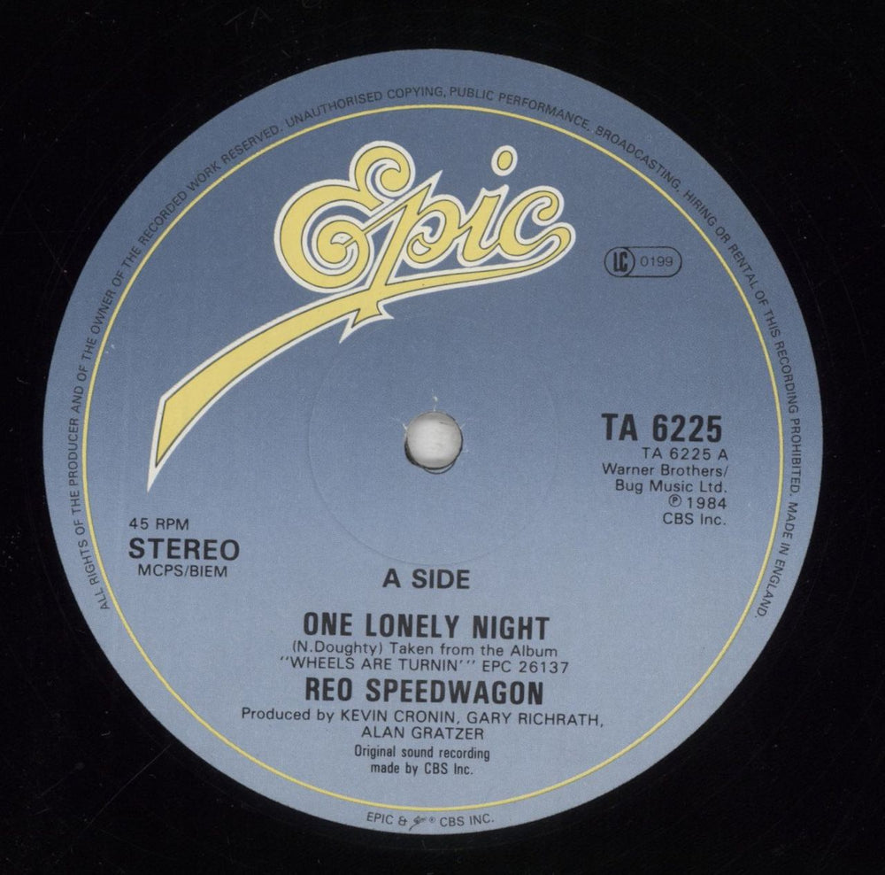 R.E.O. Speedwagon One Lonely Night UK 12" vinyl single (12 inch record / Maxi-single) REO12ON855223