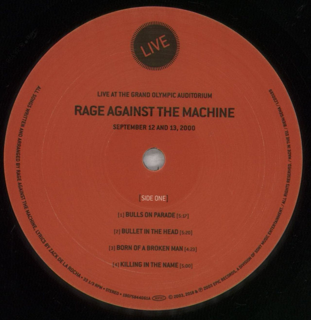 Rage Against The Machine Live At The Olympic Grand Auditorium UK 2-LP vinyl record set (Double LP Album) RAG2LLI838365