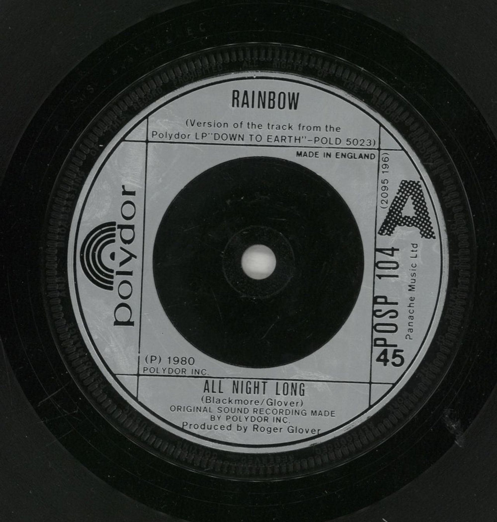 Rainbow All Night Long - P/S UK 7" vinyl single (7 inch record / 45) RBO07AL01329