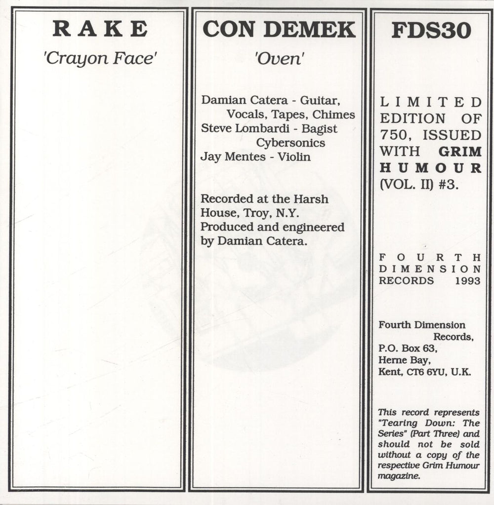 Rake Grim Humour Presents... Rake And Con Demek UK 7" vinyl single (7 inch record / 45)