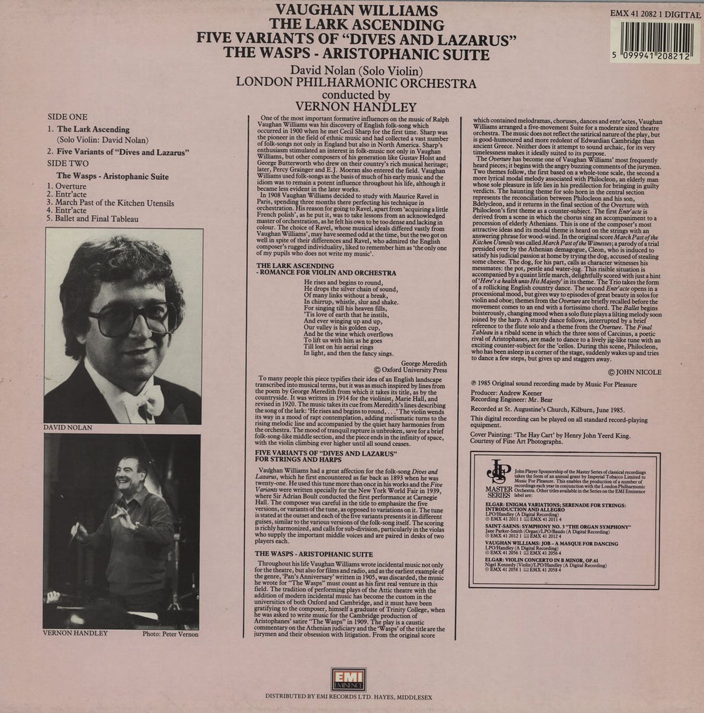 Ralph Vaughan Williams The Lark Ascending, Five Variants Of "Dives And Lazarus", The Wasps - Aristophanic Suite UK vinyl LP album (LP record) 5099941208212