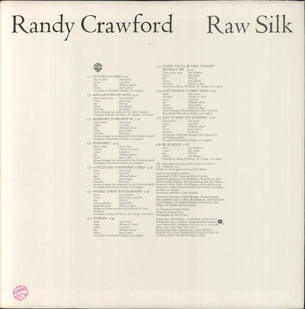 Randy Crawford Raw Silk Japanese Promo vinyl LP album (LP record)