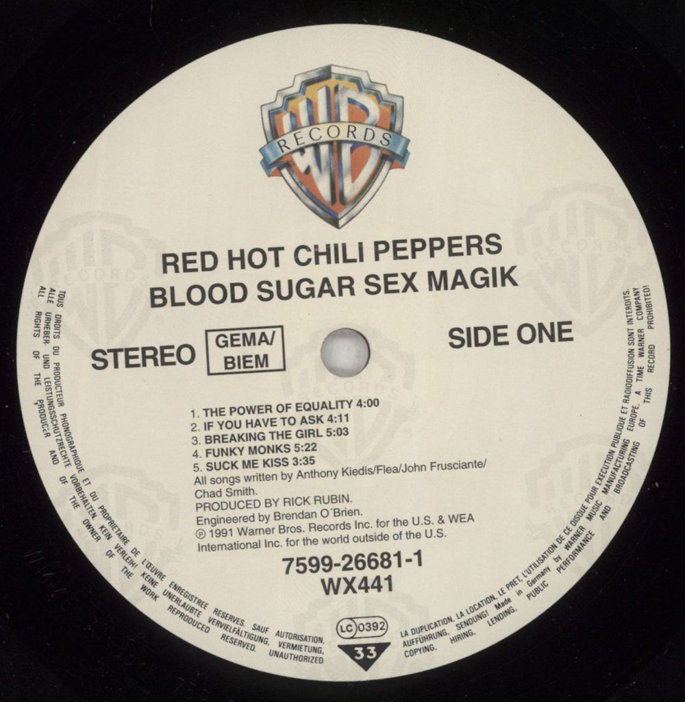 Red Hot Chili Peppers Blood Sugar Sex Magik + Inners + Sticker UK 2-LP vinyl record set (Double LP Album) RHC2LBL880533