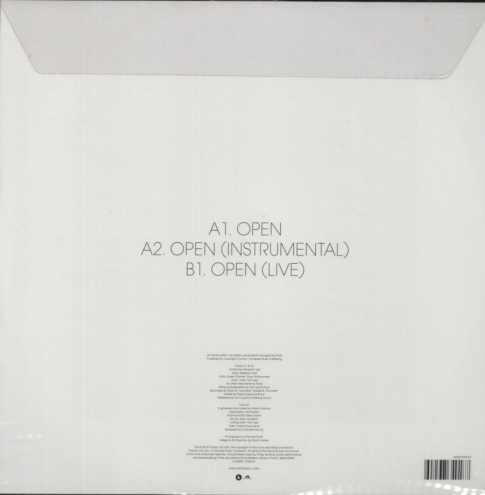 Rhye Open - RSD13 - Clear Vinyl UK 12" vinyl single (12 inch record / Maxi-single) 602537340187