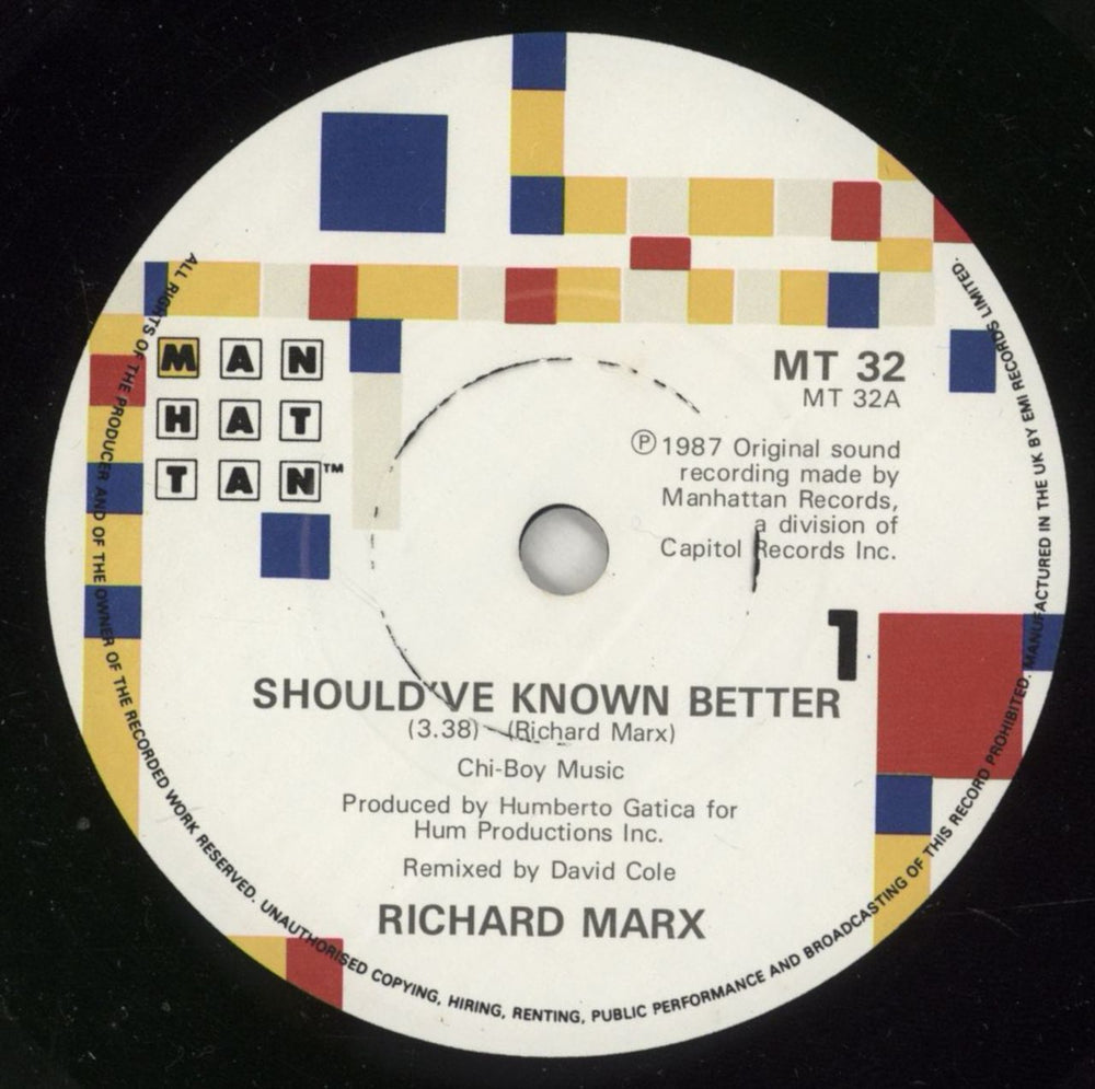 Richard Marx Should've Known Better UK 7" vinyl single (7 inch record / 45) MRX07SH105432
