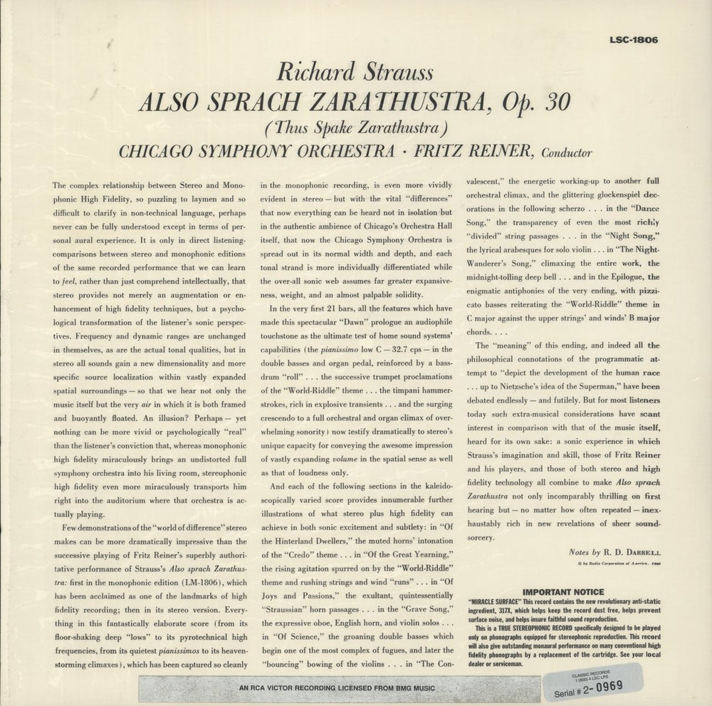 Richard Strauss Also Sprach Zarathustra - 180gram US vinyl LP album (LP record)